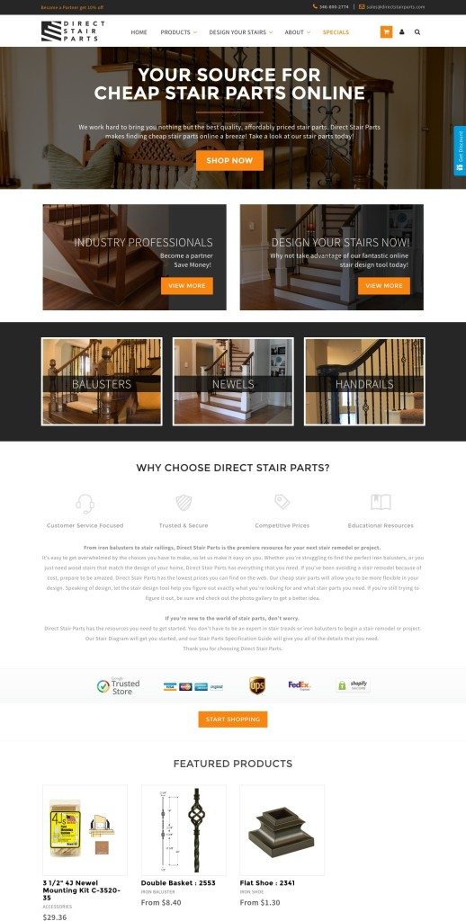 Direct Stair Parts Shopify Website Design